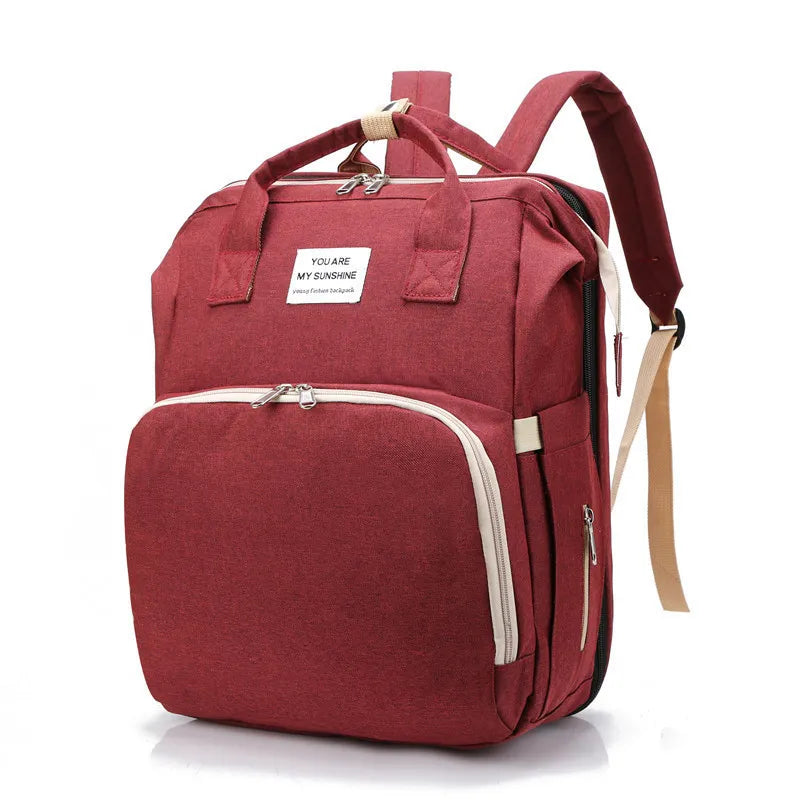 Smart Mummy Nappy Bag with Foldable Baby Bed Waterproof Travel Backpack
