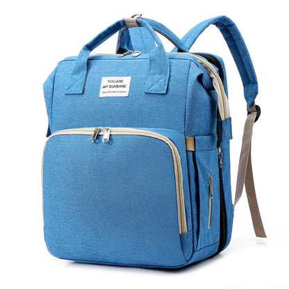 Smart Mummy Nappy Bag with Foldable Baby Bed Waterproof Travel Backpack