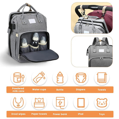 Smart Mummy Nappy Bag with Foldable Baby Bed Waterproof Travel Backpack