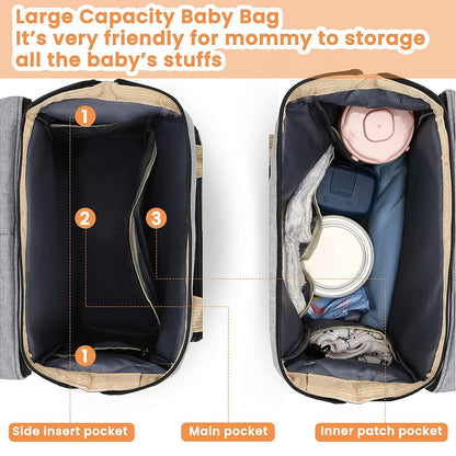 Smart Mummy Nappy Bag with Foldable Baby Bed Waterproof Travel Backpack
