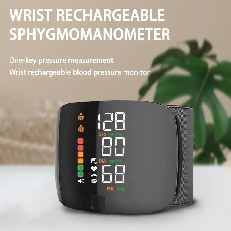 Smart Wrist Blood Pressure Monitor with Voice Alerts and Large LCD