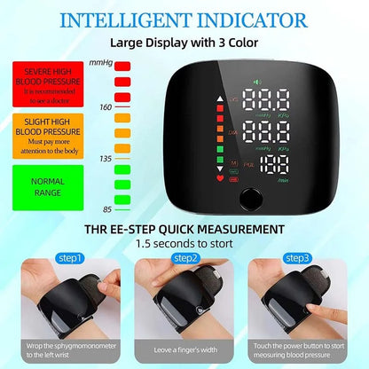 Smart Wrist Blood Pressure Monitor with Voice Alerts and Large LCD
