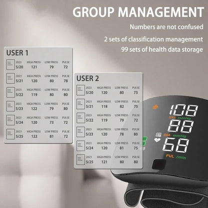 Smart Wrist Blood Pressure Monitor with Voice Alerts and Large LCD