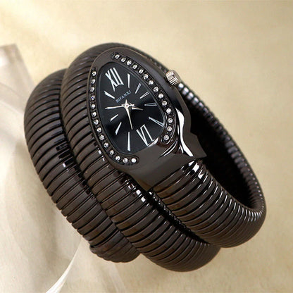 Snake Style Quartz Watch Stainless Steel Bracelet Oval Dial