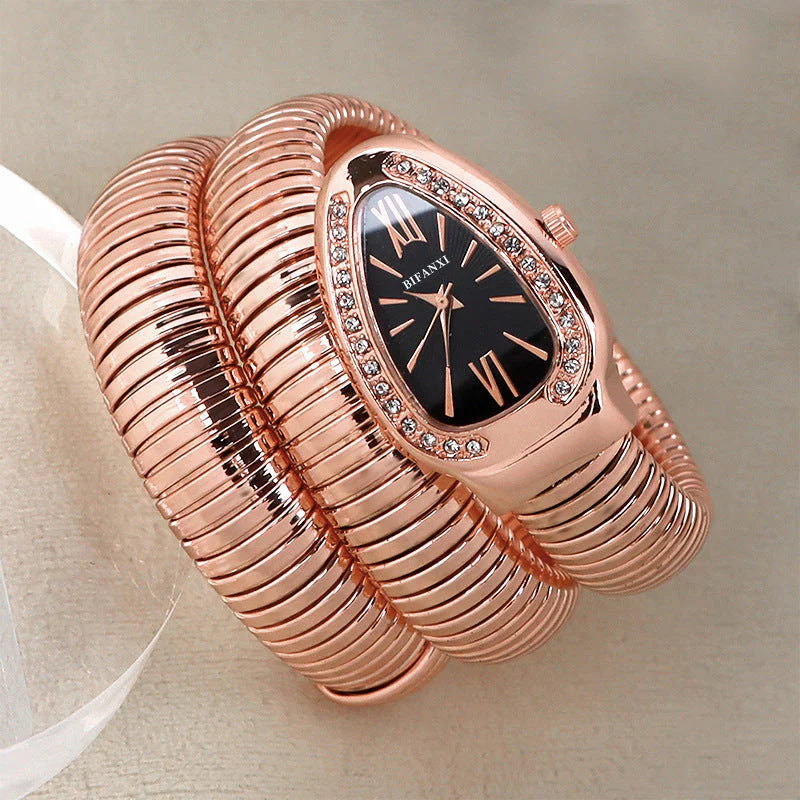 Snake Style Quartz Watch Stainless Steel Bracelet Oval Dial