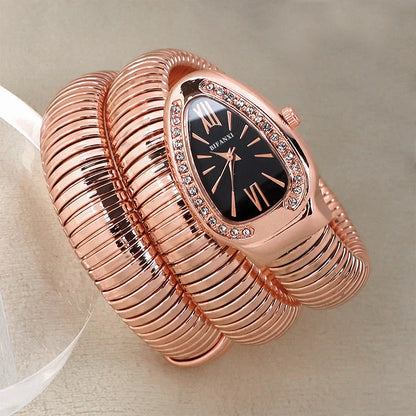 Snake Style Quartz Watch Stainless Steel Bracelet Oval Dial