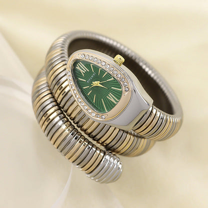 Snake Style Quartz Watch Stainless Steel Bracelet Oval Dial