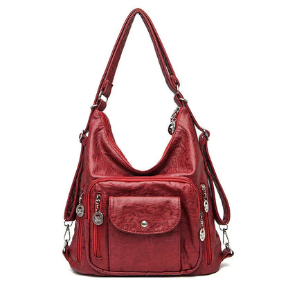 Soft Leather Shoulder Bag Large Capacity Multi Way Carry