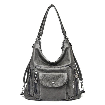 Soft Leather Shoulder Bag Large Capacity Multi Way Carry