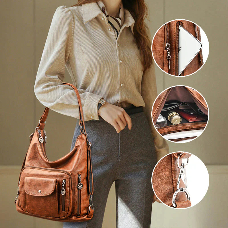 Soft Leather Shoulder Bag Large Capacity Multi Way Carry