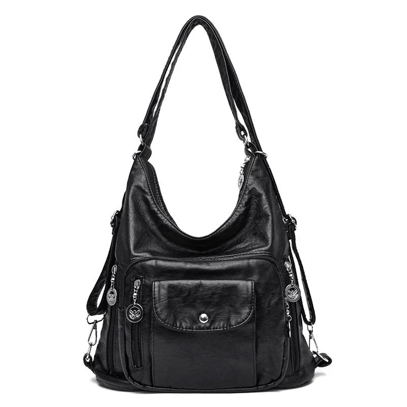 Soft Leather Shoulder Bag Large Capacity Multi Way Carry