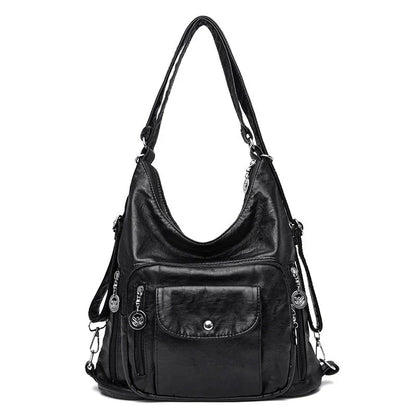 Soft Leather Shoulder Bag Large Capacity Multi Way Carry