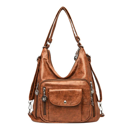 Soft Leather Shoulder Bag Large Capacity Multi Way Carry