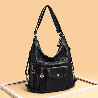 Soft Leather Shoulder Bag Large Capacity Multi Way Carry