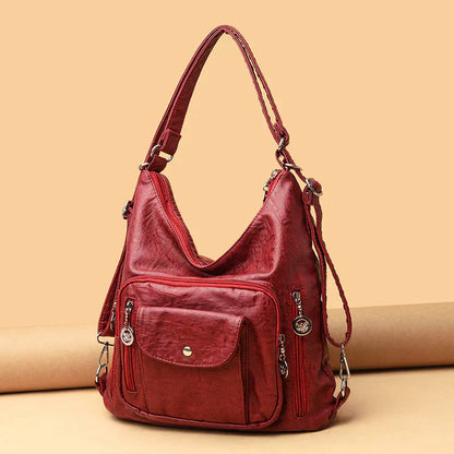 Soft Leather Shoulder Bag Large Capacity Multi Way Carry