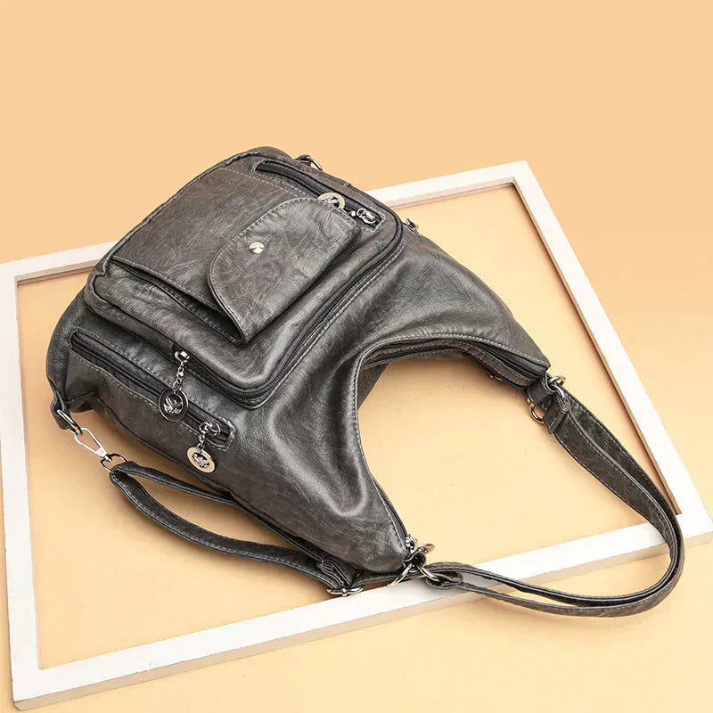 Soft Leather Shoulder Bag Large Capacity Multi Way Carry