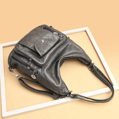 Soft Leather Shoulder Bag Large Capacity Multi Way Carry
