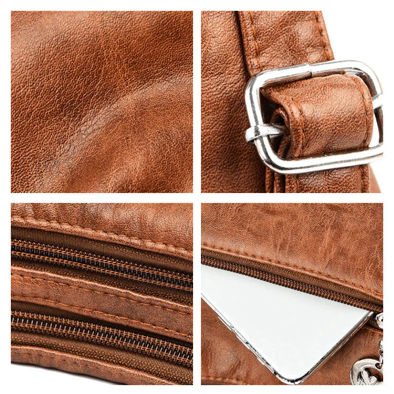 Soft Leather Shoulder Bag Large Capacity Multi Way Carry