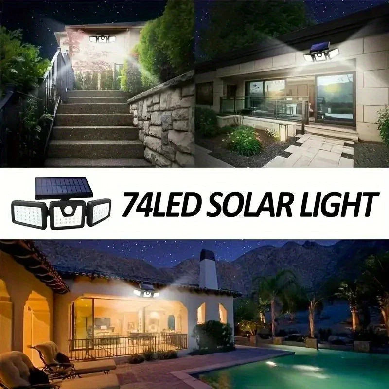 Solar LED Floodlight with Motion Sensor 3 Head Outdoor Light