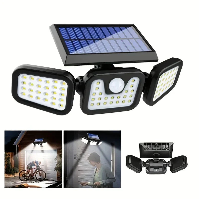 Solar LED Floodlight with Motion Sensor 3 Head Outdoor Light