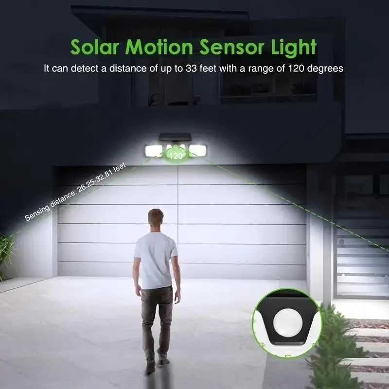 Solar LED Floodlight with Motion Sensor 3 Head Outdoor Light