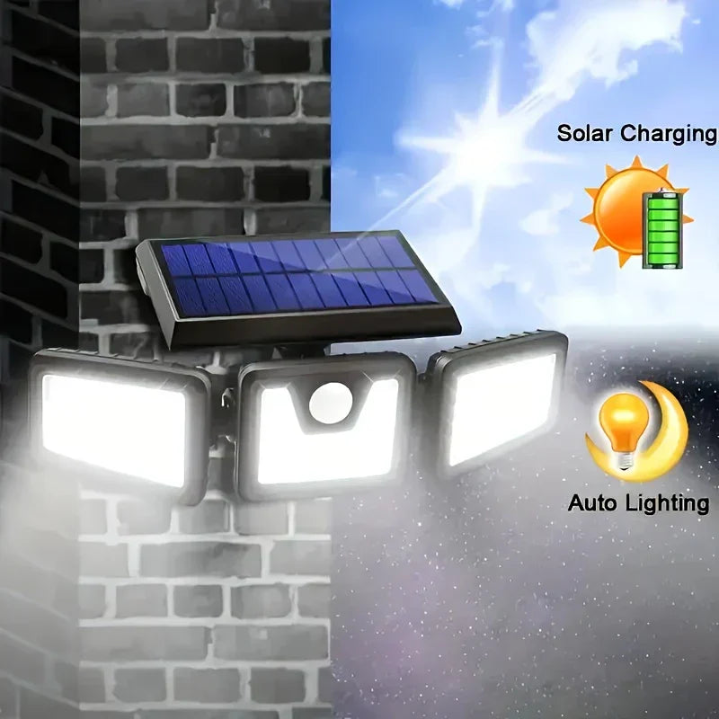 Solar LED Floodlight with Motion Sensor 3 Head Outdoor Light