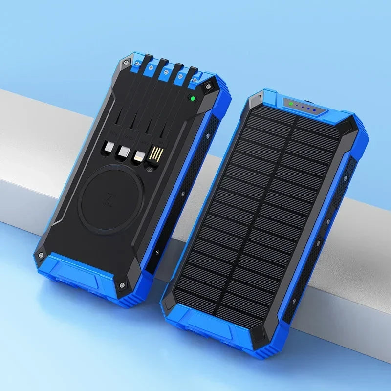 Solar Power Bank 200,000mAh with Solar Panel, USB-C and Wireless Charging, Flashlight & SOS Light