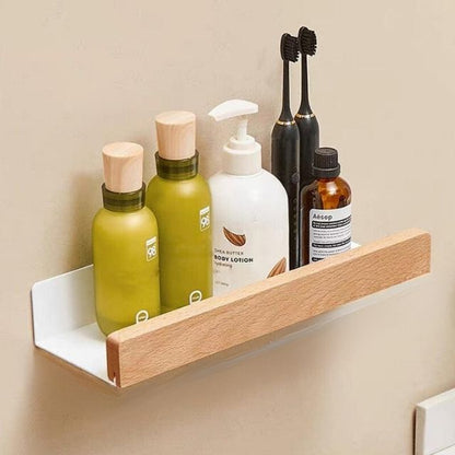 Solid Wood Bathroom Shelf No Drill Wall Mounted Organizer