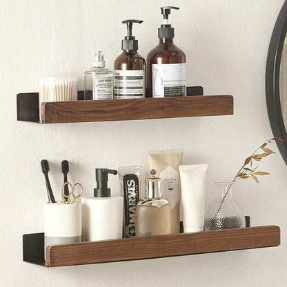 Solid Wood Bathroom Shelf No Drill Wall Mounted Organizer