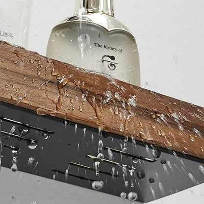 Solid Wood Bathroom Shelf No Drill Wall Mounted Organizer