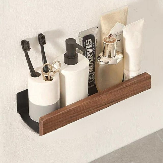 Solid Wood Bathroom Shelf No Drill Wall Mounted Organizer