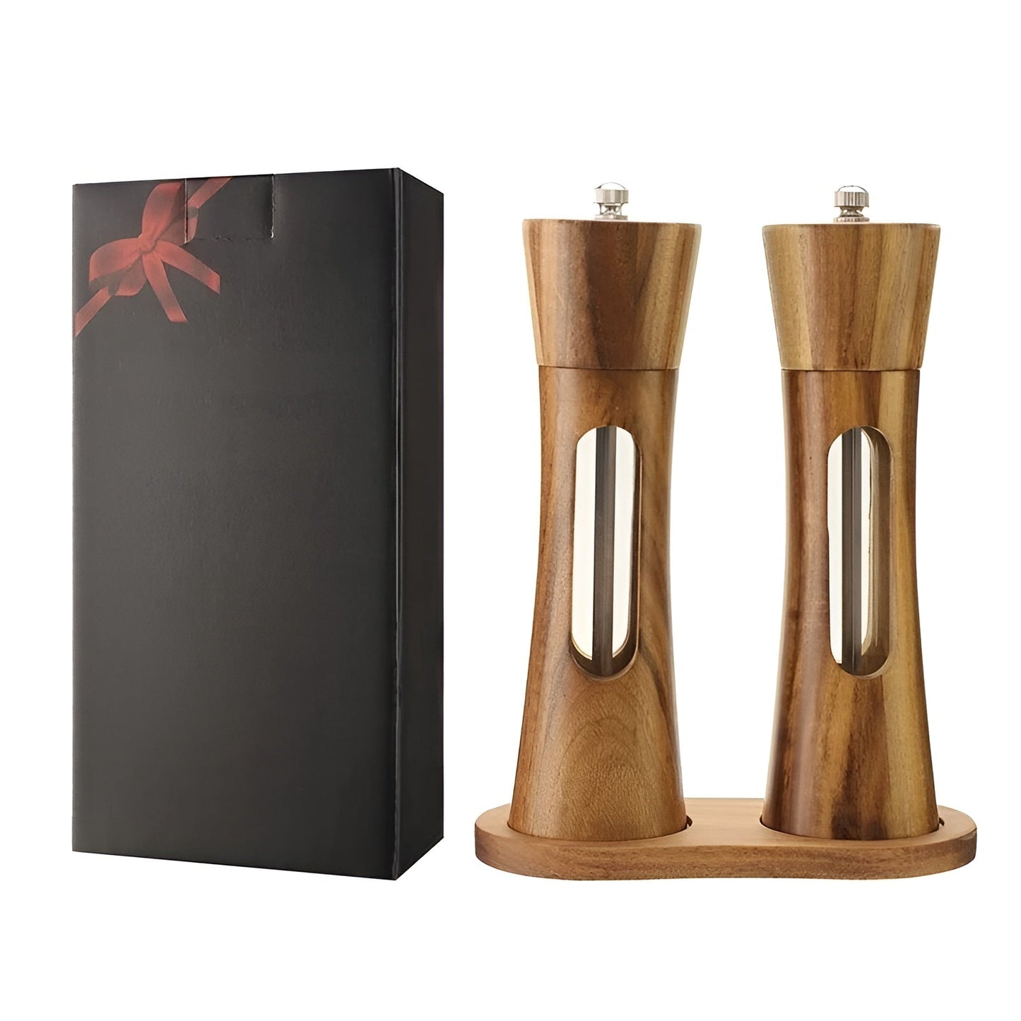 SpiceCraft Salt and Pepper Mill Set – Wooden Adjustable Grinder Set