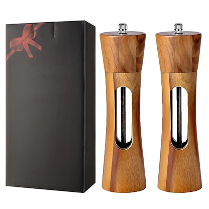 SpiceCraft Salt and Pepper Mill Set – Wooden Adjustable Grinder Set