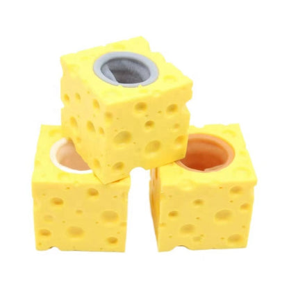 Squeeze Cheese Block Fidget Toy with Popping Mice