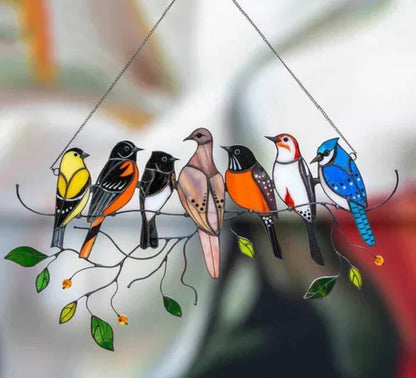 Stained Glass Bird Suncatcher Metal Window Hanging Decoration