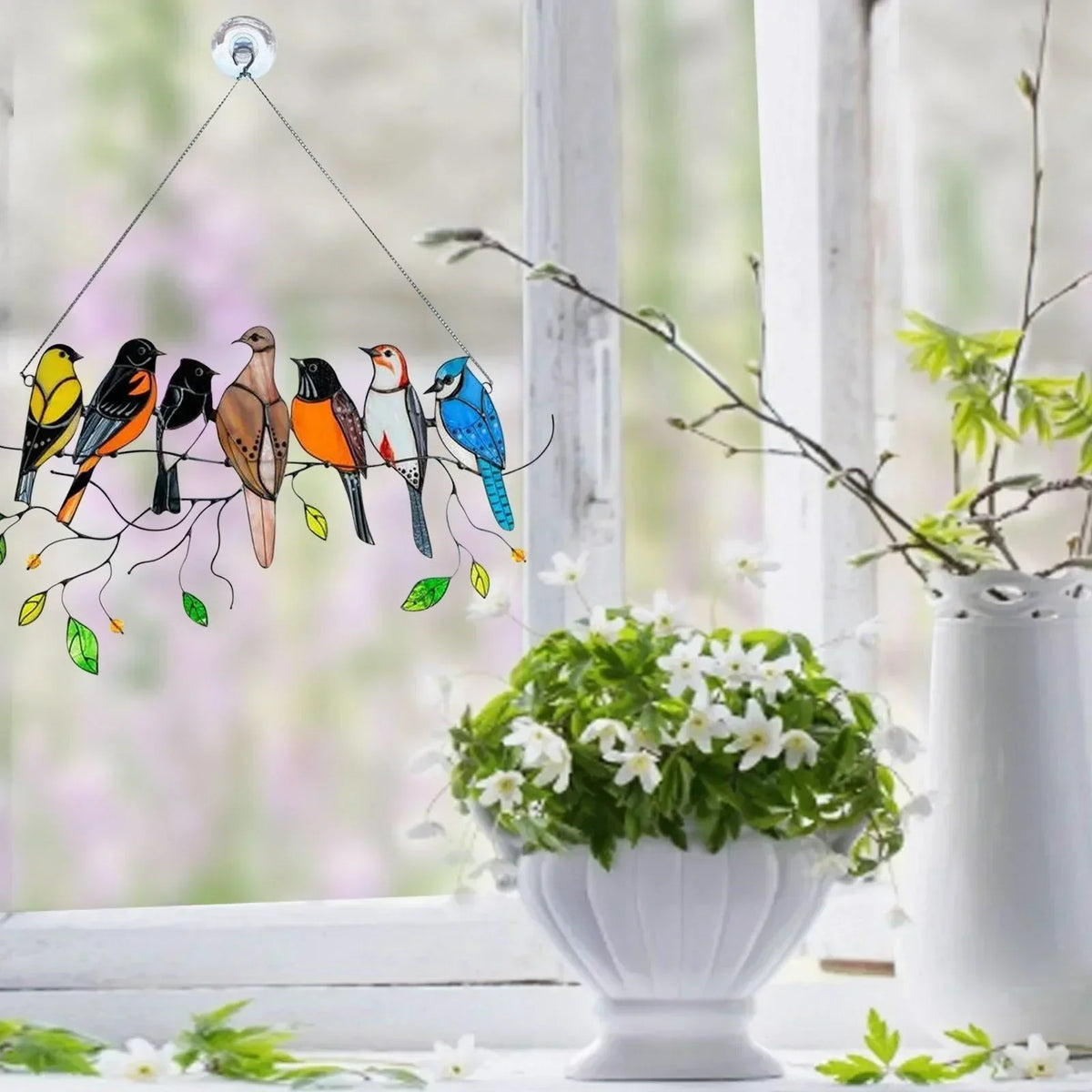Stained Glass Bird Suncatcher Metal Window Hanging Decoration