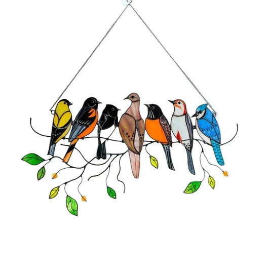 Stained Glass Bird Suncatcher Metal Window Hanging Decoration