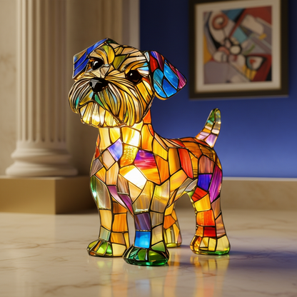 Stained Glass Dog Table Lamp Resin LED Night Light Decorative Home Accent
