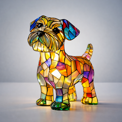 Stained Glass Dog Table Lamp Resin LED Night Light Decorative Home Accent