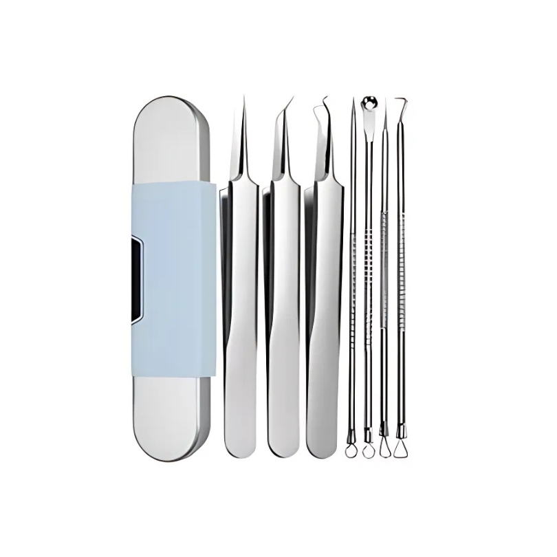 Stainless Steel Blackhead Extractor Tool Set with Ergonomic Grip