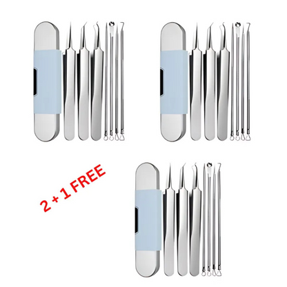 Stainless Steel Blackhead Extractor Tool Set with Ergonomic Grip