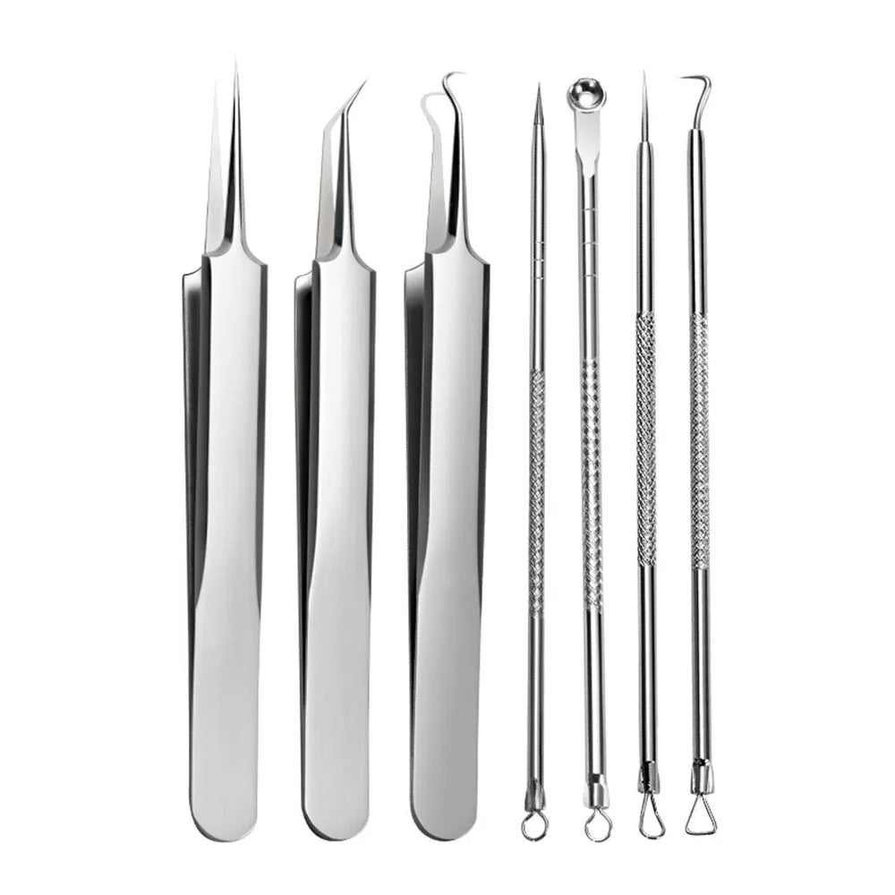 Stainless Steel Blackhead Extractor Tool Set with Ergonomic Grip