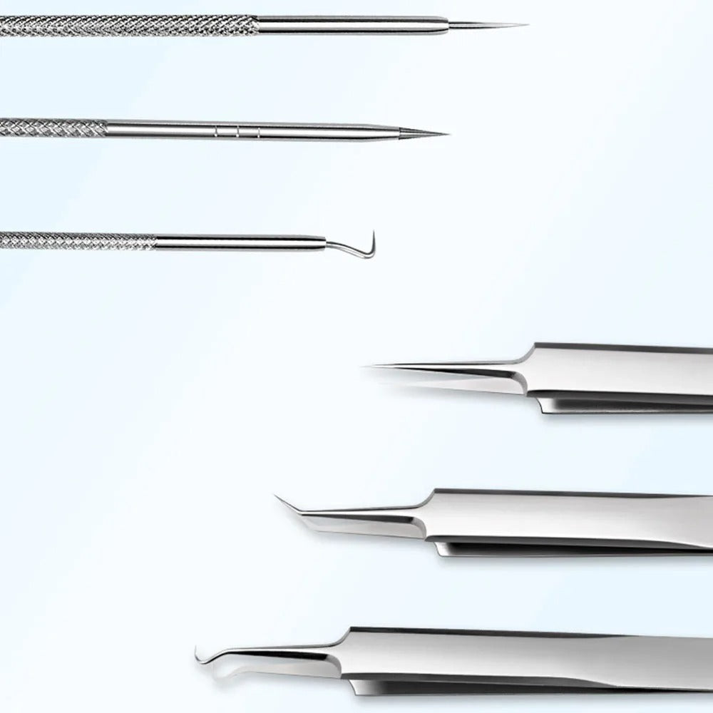 Stainless Steel Blackhead Extractor Tool Set with Ergonomic Grip