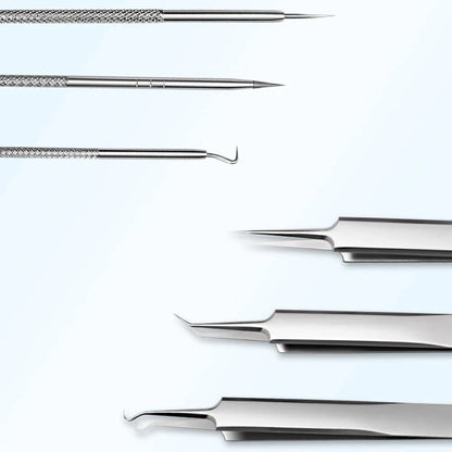 Stainless Steel Blackhead Extractor Tool Set with Ergonomic Grip