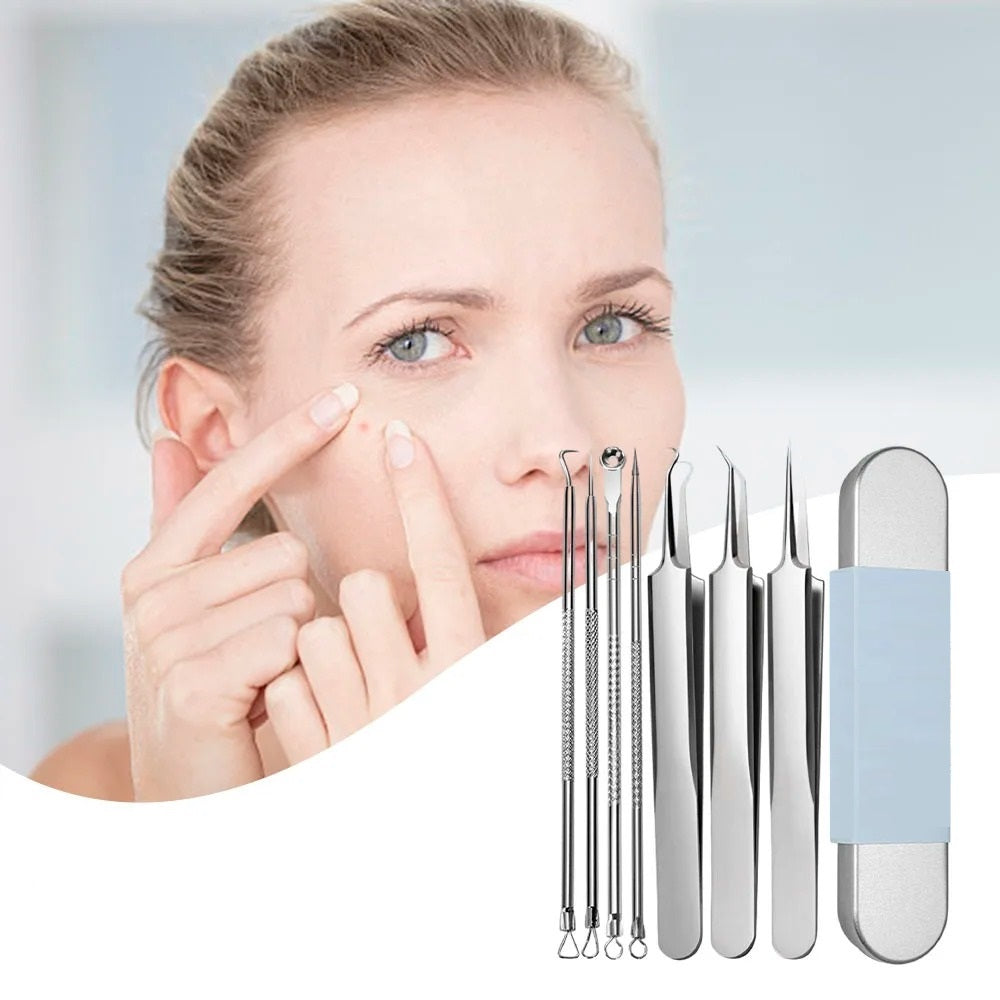 Stainless Steel Blackhead Extractor Tool Set with Ergonomic Grip