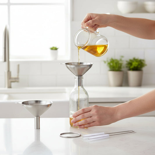 Juego de embudos de acero inoxidable de 3 tamaños para llenar botellas y especias en la cocina