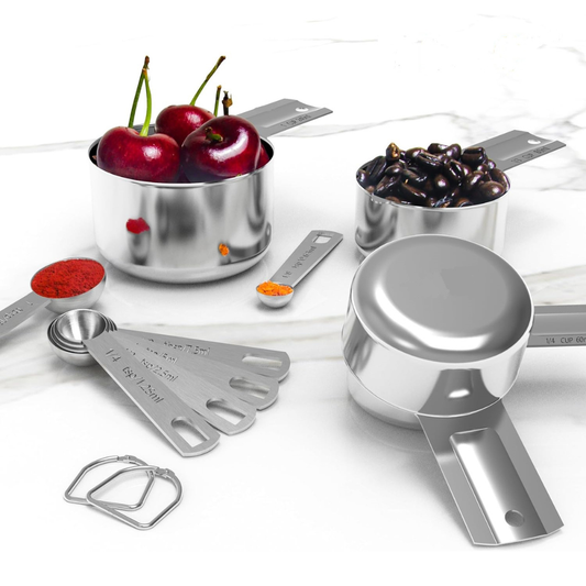 Juego de tazas y cucharas medidoras de acero inoxidable para repostería, cocina y uso culinario