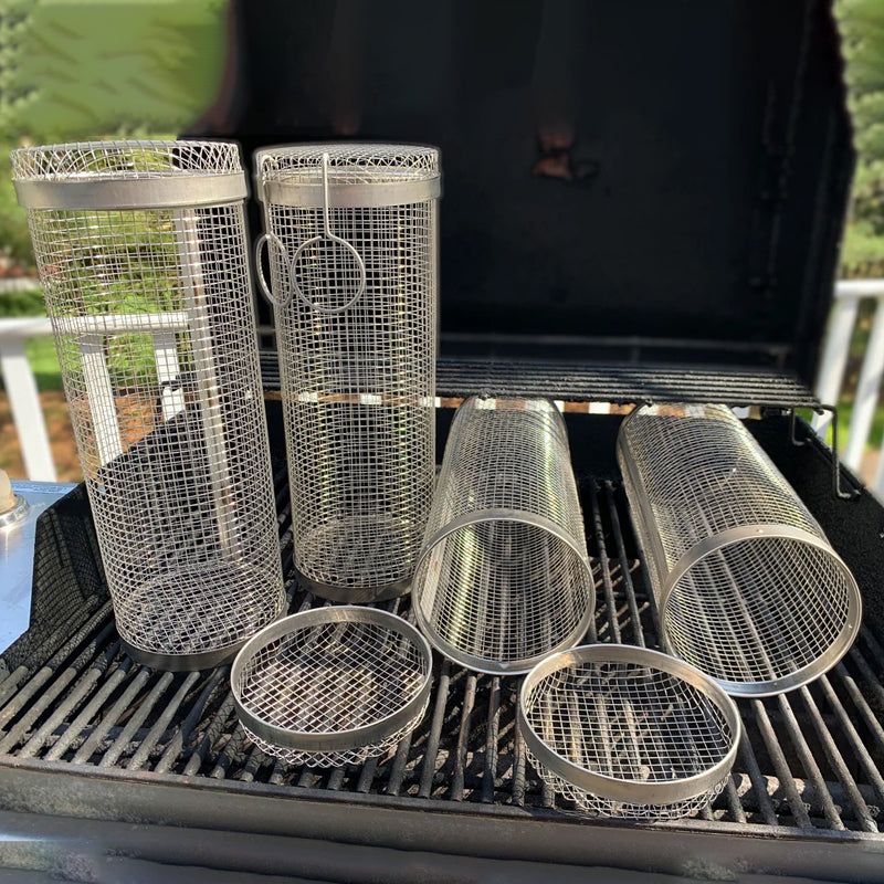 Stainless Steel Rolling BBQ Grill Basket with Rotating Design