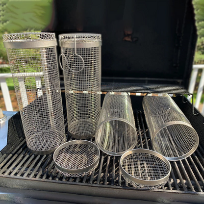 Stainless Steel Rolling BBQ Grill Basket with Rotating Design