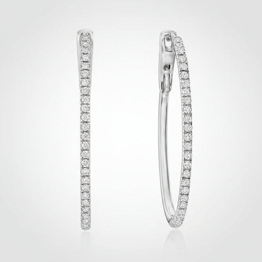 Sterling Silver Diamond Oval Hoop Earrings